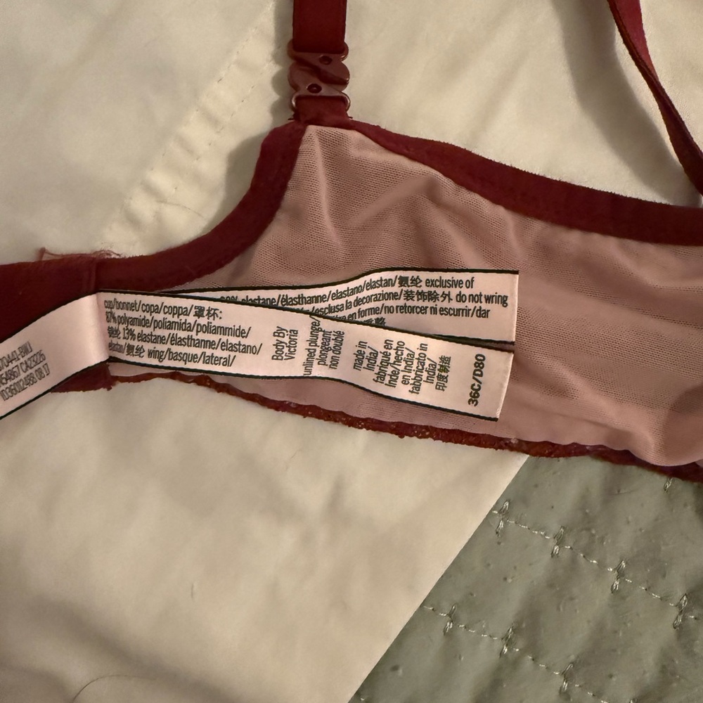 Victoria's Secret Lace Bra - Burgundy and Beige 36C bundle of 4! Unlined plunge - Picture 2 of 5